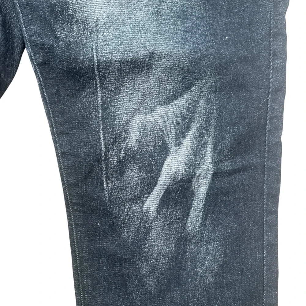 Y2K Skull airbrush Printed Denim Grunge Leg Jeans Punk Trousers 42 Black